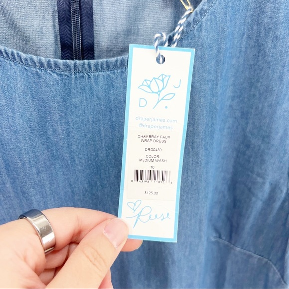 Draper James Chambray Faux Wrap Dress Blue  Ruffle Size 10 NWT - Picture 6 of 7